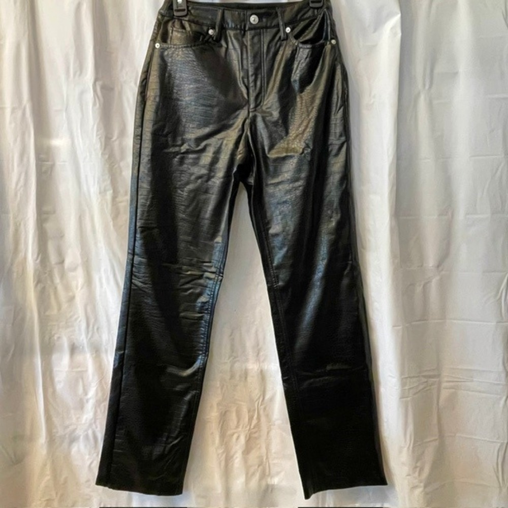 Express Modern Straight Super High Rise Croc Embossed Faux Leather Pant Sz 4Long